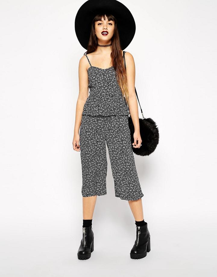 Asos Reclaimed Vintage Mono Frill Detail Cropped Strappy Jumpsuit - Multi