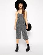 Asos Reclaimed Vintage Mono Frill Detail Cropped Strappy Jumpsuit - Multi