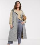 Asos Design Curve Trench Coat With Check Splicing-multi