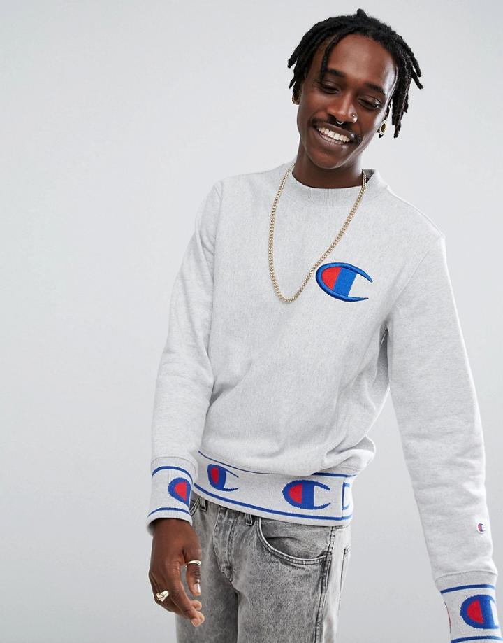 Champion Sweatshirt With Repeat Logo Cuff - Gray