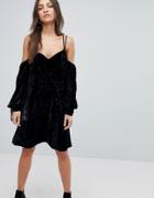 Y.a.s Cold Shoulder Velvet Mini Dress - Black