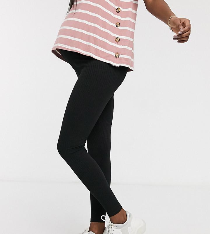 Asos Design Maternity Overbump Ribbed Leggings In Black