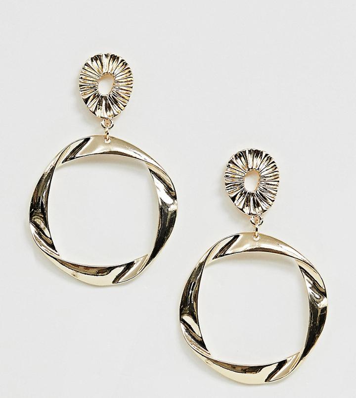 River Island Drop Hoop Earrings In Gold - Gold