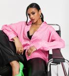 Missguided Long Sleeve Satin Shirt In Pink Checkerboard