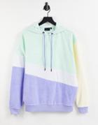 Asos Design Coordinating Oversized Terry Color Block Hoodie In Blue-green