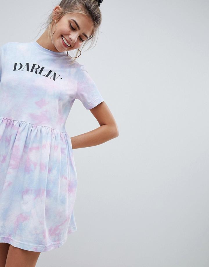 Asos Design Tie Dye Mini Smock Dress-multi