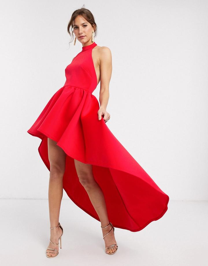 True Violet Extreme High Low Mini Dress In Red
