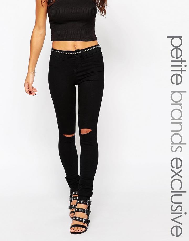 Noisy May Petite Busted Knee Jegging - Black