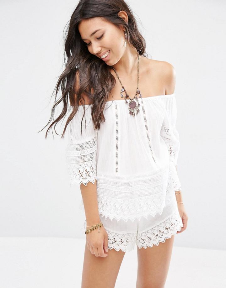 Asos Lace Panel Off Shouder Beach Top Co-ord - White