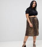 Asos Design Curve Box Pleat Midi Skirt In Leopard Print - Multi