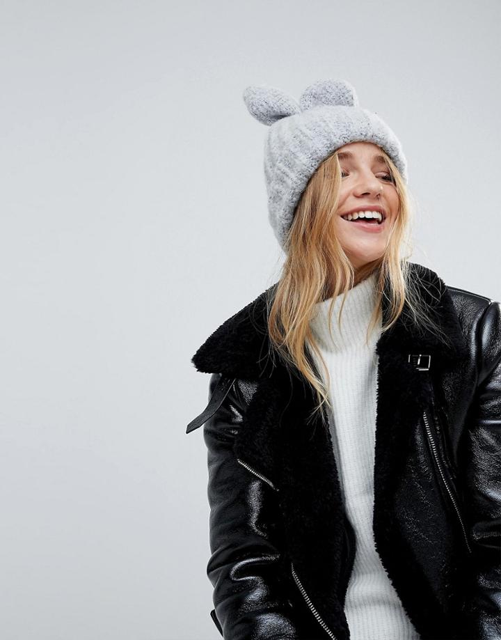 Bershka Bunny Ear Beanie - Gray