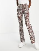 New Look Zebra Print Flare Pants In Brown Pattern