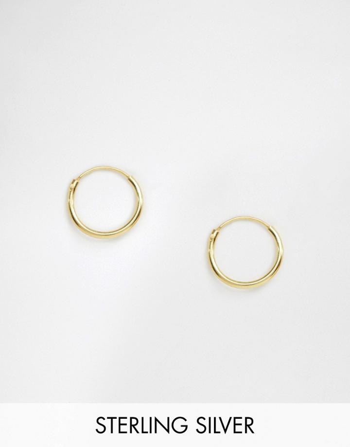 Asos Design Sterling Silver 12mm Hoop Earrings With 14k Gold Plating