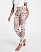Monki Cotton Christmas Leggings In Red Fairisle - Part Of A Set - Red