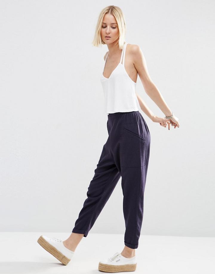 Asos Patch Pocket Peg Pants - Navy