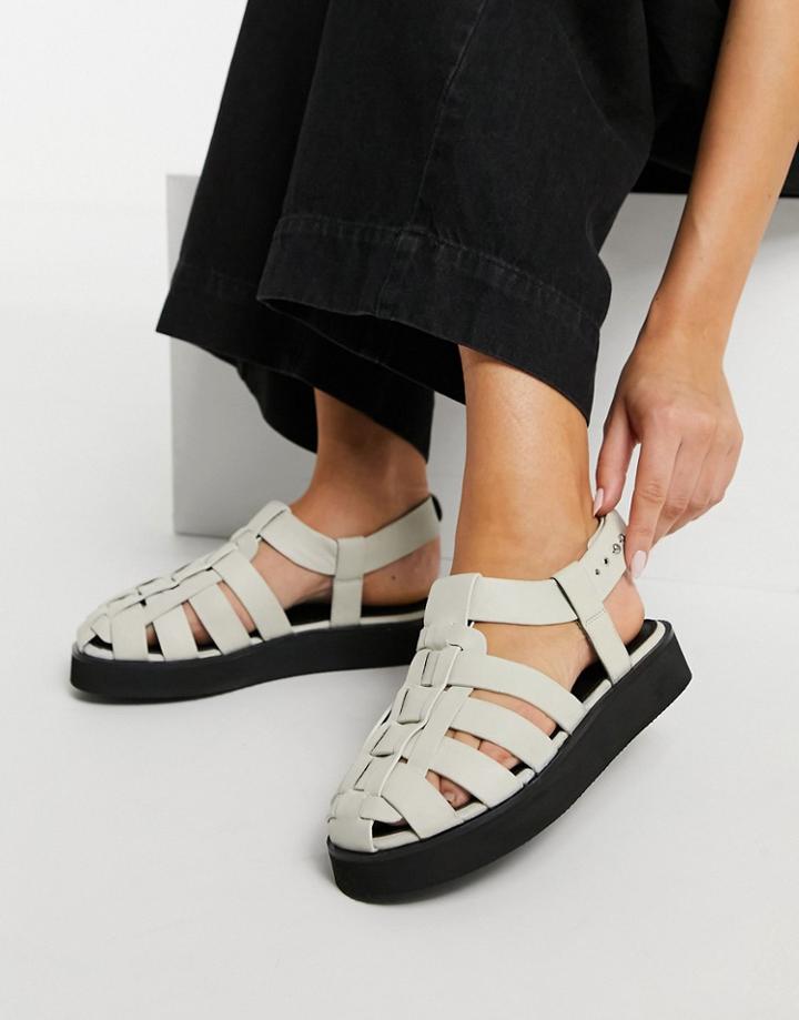 Asos Design Mali Premium Leather Fisherman Flat Shoe In Cream-white
