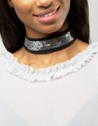 Asos Wide Sequin Choker Necklace - Black