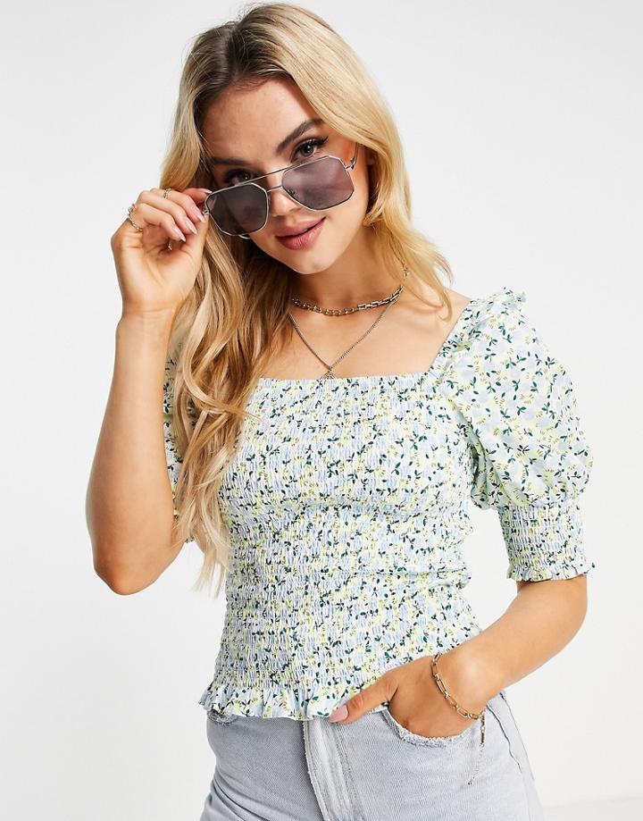 Y.a.s Organic Cotton Shirred Top In Floral Print-multi