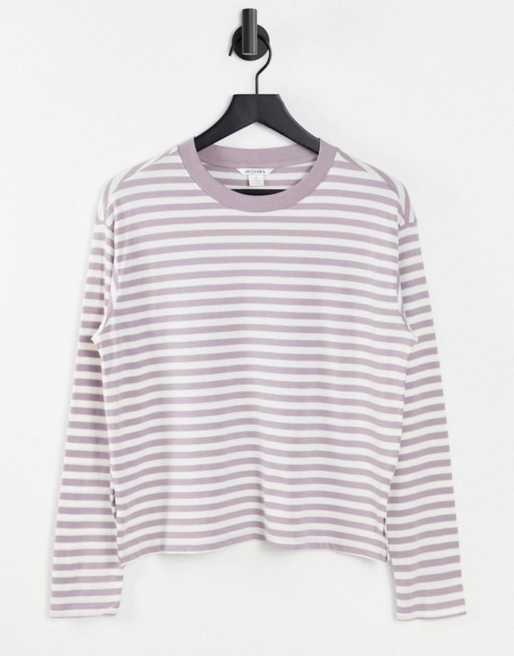 Monki Maja Organic Cotton Long Sleeve Stripe Top In Lilac-purple