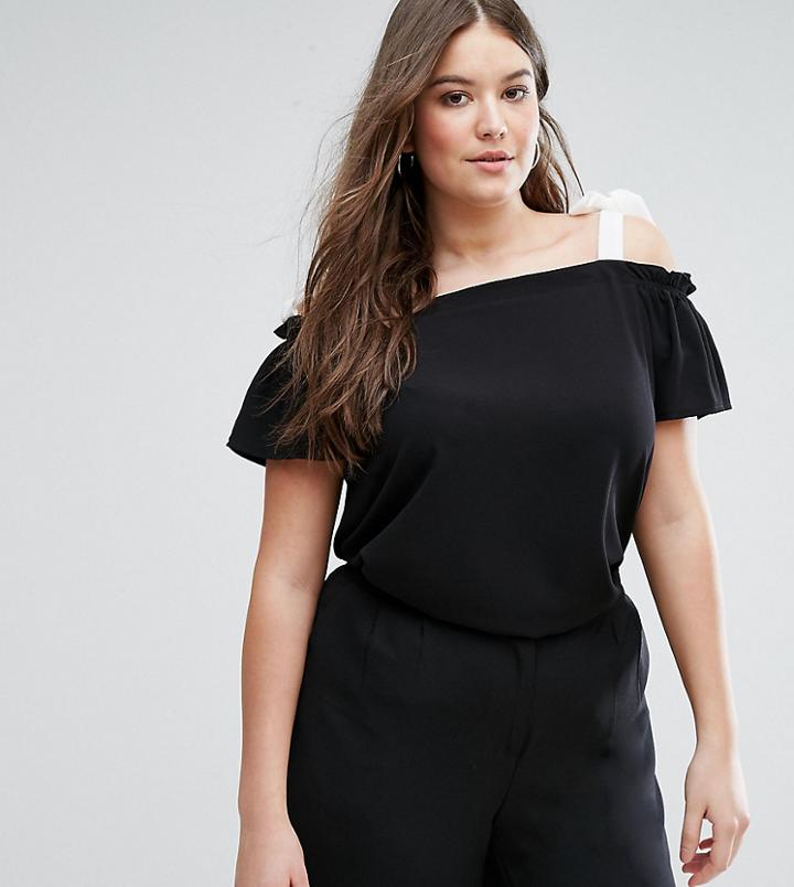 New Look Curve Contrast Bardot Top - Black