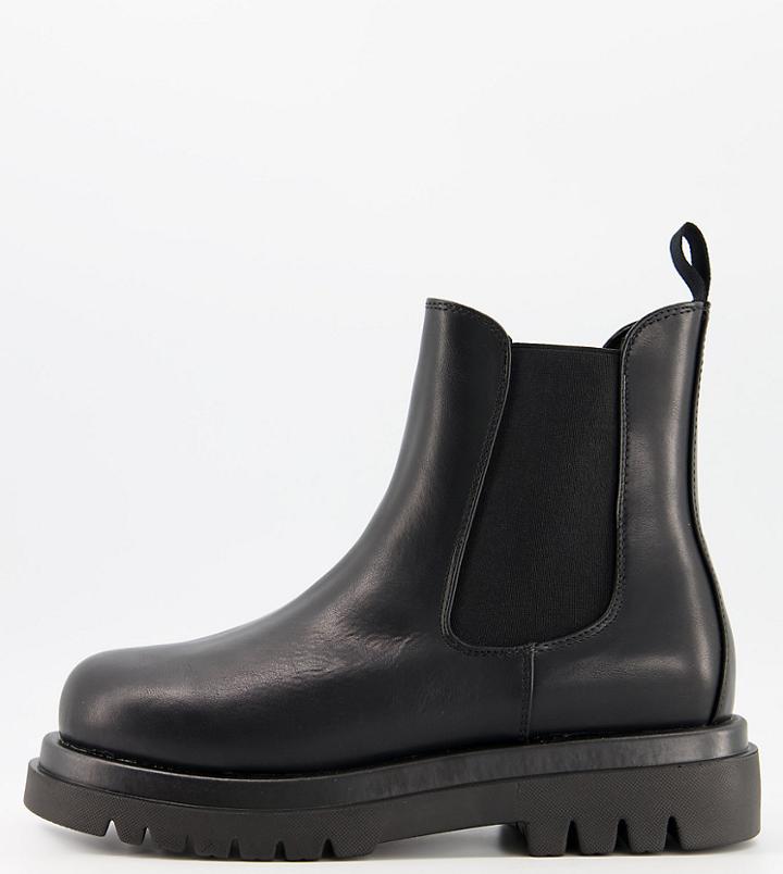 Truffle Collection Wide Fit Chunky Chelsea Boots In Black Faux Leather