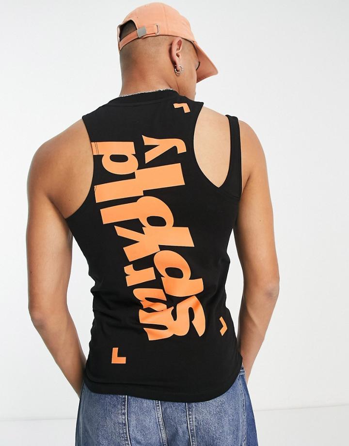 Asos Unrvlld Spply Skinny Tank Top With Graphic Print And Cut-out Detail In Black