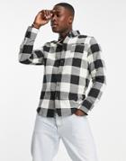 Brave Soul Long Sleeve Check Shirt In Ecru Black