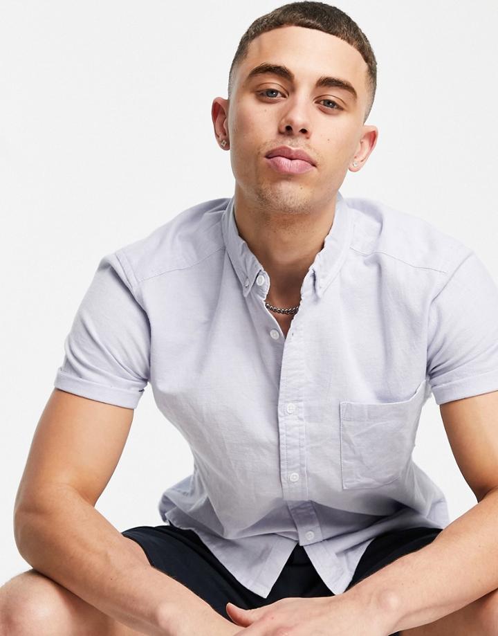 Asos Design Slim Fit Oxford Shirt In Blue Yarn Dye-blues