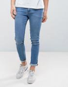 Asos Super Skinny Jeans In Mid Wash Blue With Cut And Sew Detail - Blue