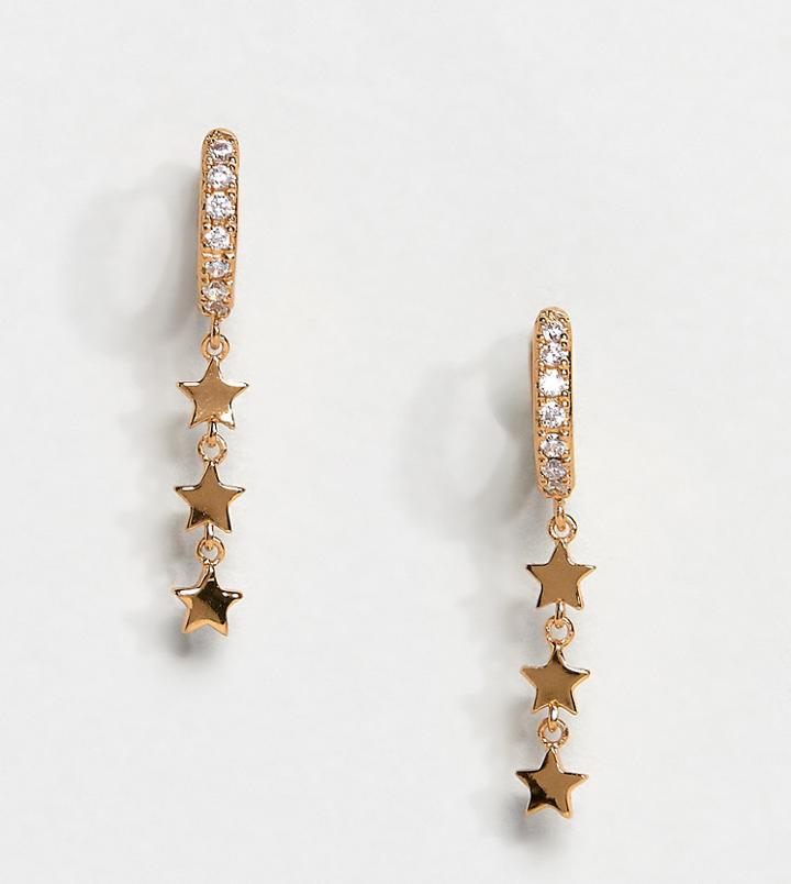 Orelia Gold Plated Pave Huggie Hoop Earring With Star Drop - Gold