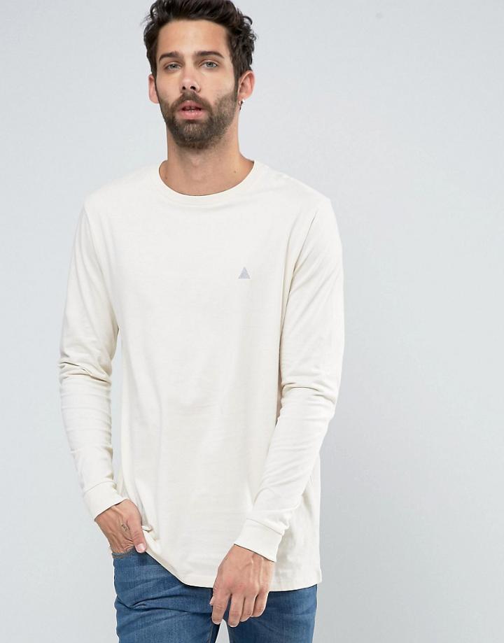 Asos Relaxed Longline Long Sleeve T-shirt With Logo In Cream - Cream