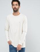 Asos Relaxed Longline Long Sleeve T-shirt With Logo In Cream - Cream