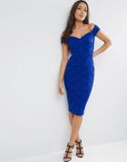 Asos Lace Sweetheart Bardot Midi Body-conscious Dress - Blue