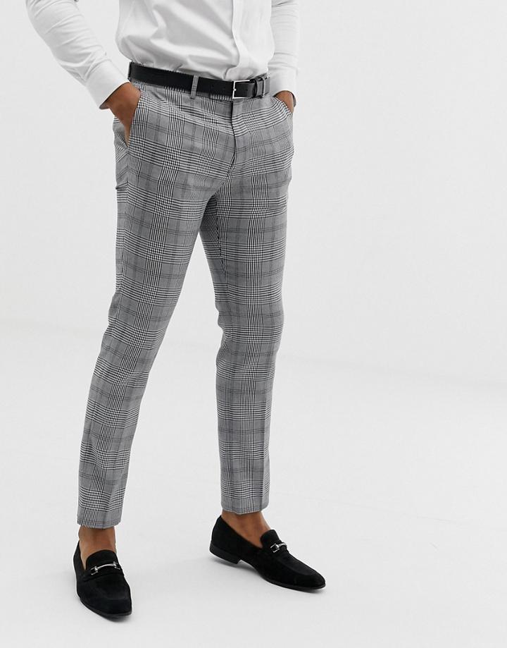 Avail London Slim Fit Prince Of Wales Check Suit Pants In Black And White - Black