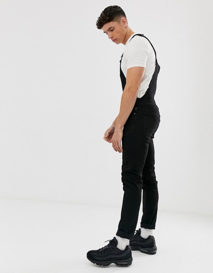 Asos Design Skinny Denim Overalls In Black