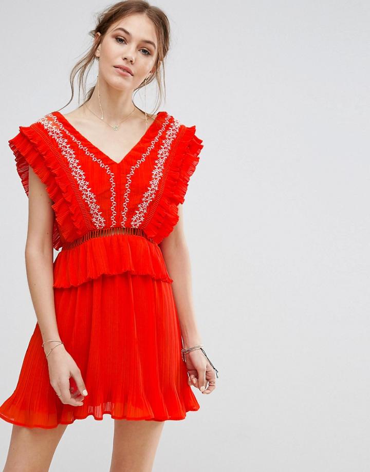 Moon River Embroidered Dress - Orange
