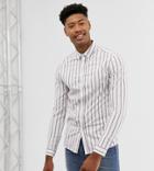 Asos Design Tall Skinny Fit Stripe Shirt In White & Red - White