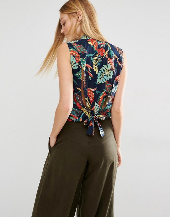 Mango Printed Tie Back Blouse - Navy Mix