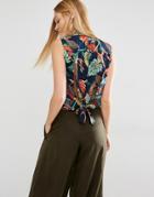 Mango Printed Tie Back Blouse - Navy Mix