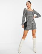 Trendyol Checked Mini Dress With Long Sleeves-black