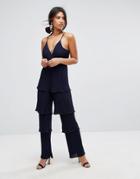 Missguided Pleated Ruffle Tiered Jumpsuit - Blue