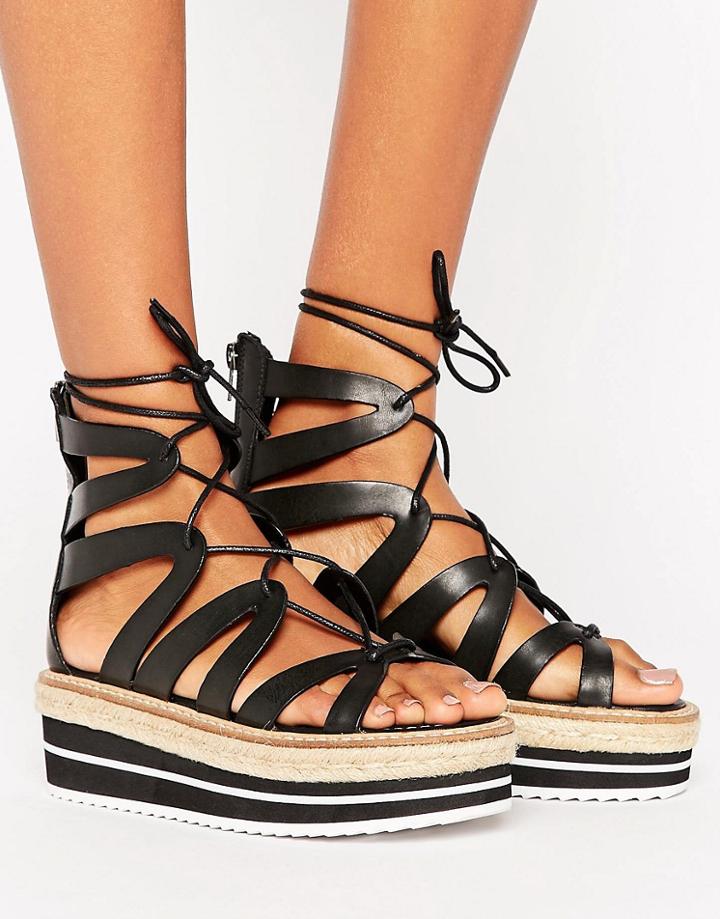 Sixtyseven Tie Up Flatform Sandal - Black
