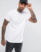 Asos Longline Muscle T-shirt With Curved Hem In Waffle In White - White
