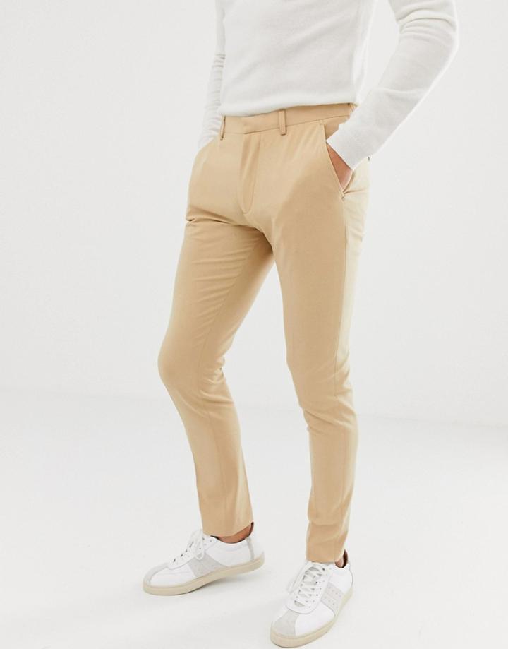 Asos Design Super Skinny Smart Pants In Stone - Stone