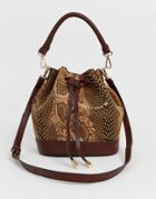 Asos Design Bucket Bag In Snake-brown