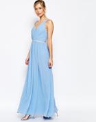 Jarlo V Neck Maxi Dress In Chiffon With Embellished Waist - Pale Blue