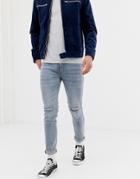 D-struct Skinny Fit Ripped Knee Denim Jeans In Light Blue - Stone