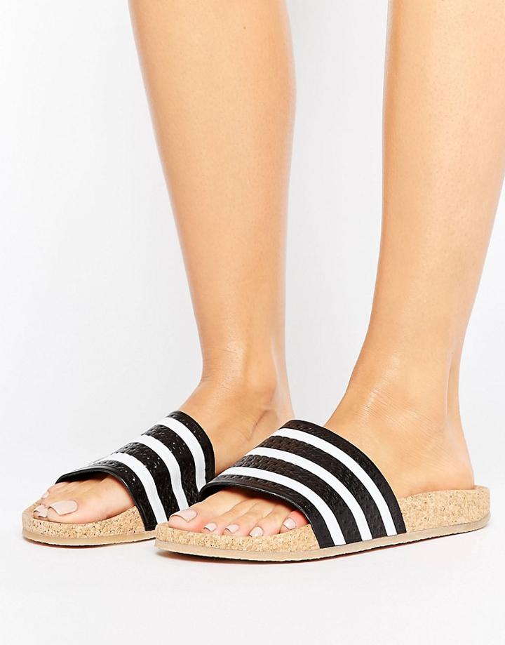 Adidas Originals Adilette Slider Sandals Wth Cork Sole - Black