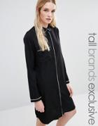 Fashion Union Tall Slinky Shirt Dress With Contrast Piping - Black