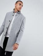 Selected Homme Recycled Wool Overcoat With Funnel Neck - Gray